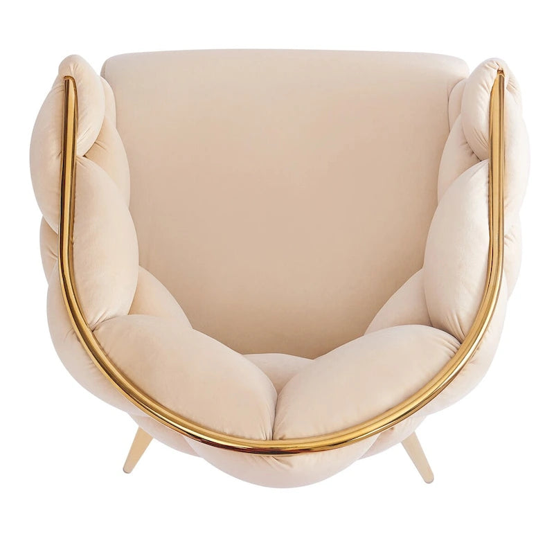 Fauteuil d’appoint en velours avec pieds en métal doré, bleu beige rose