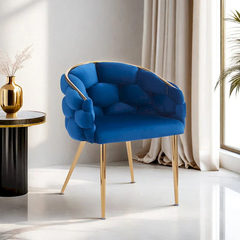 Fauteuil d’appoint en velours avec pieds en métal doré, bleu beige rose