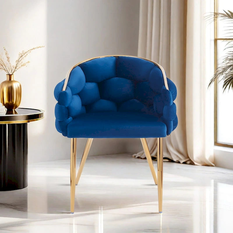 Fauteuil d’appoint en velours avec pieds en métal doré, bleu beige rose