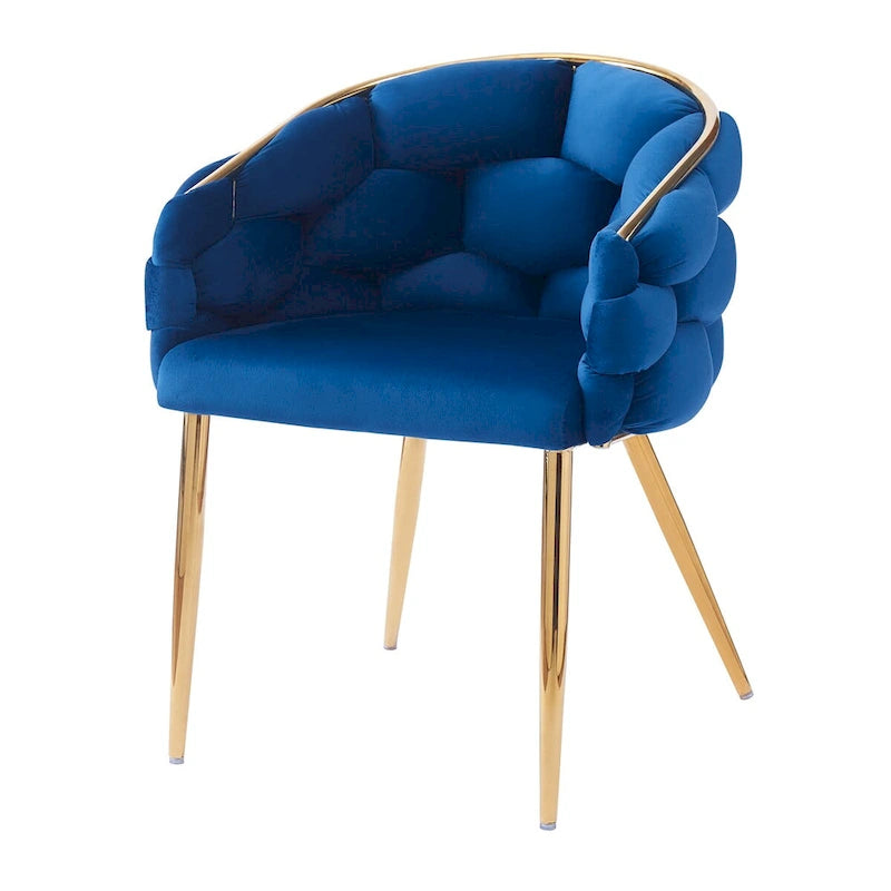 Fauteuil d’appoint en velours avec pieds en métal doré, bleu beige rose