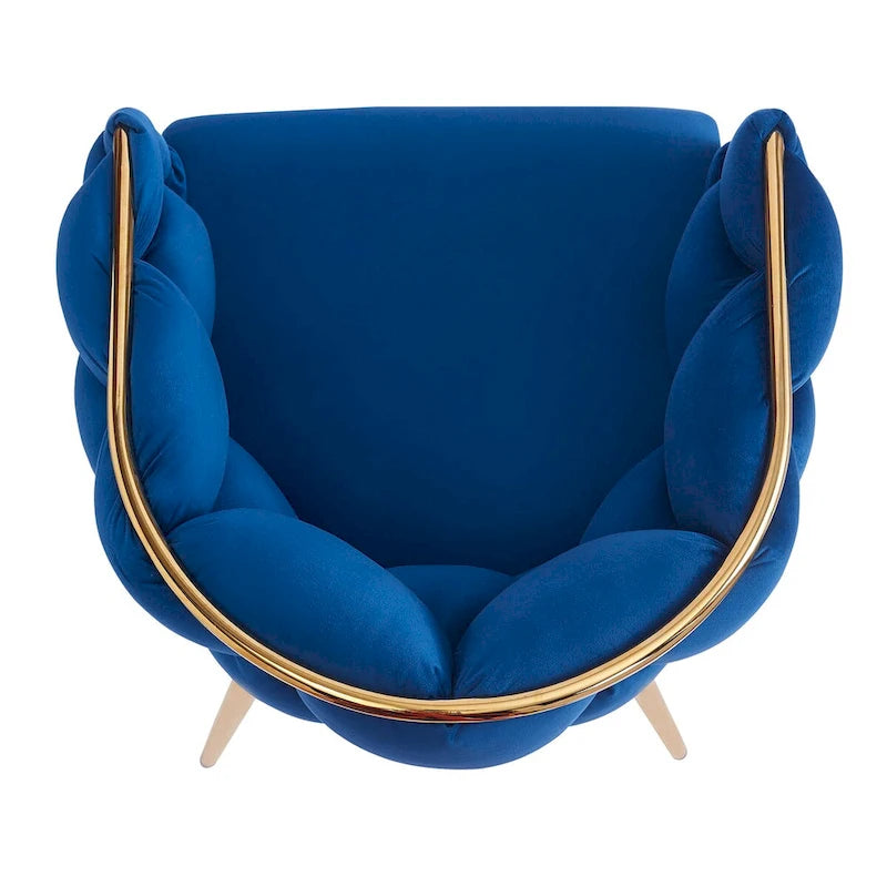Fauteuil d’appoint en velours avec pieds en métal doré, bleu beige rose