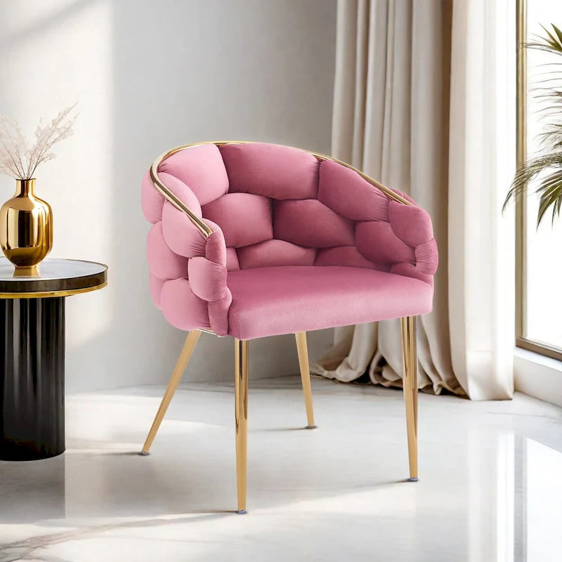 Fauteuil d’appoint en velours avec pieds en métal doré, bleu beige rose