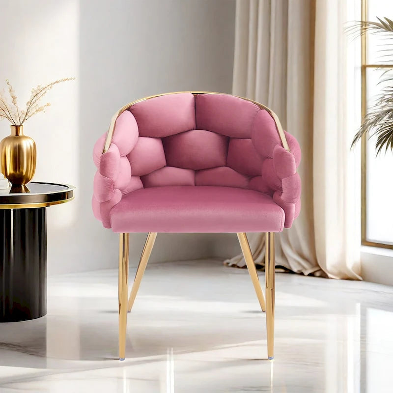 Fauteuil d’appoint en velours avec pieds en métal doré, bleu beige rose