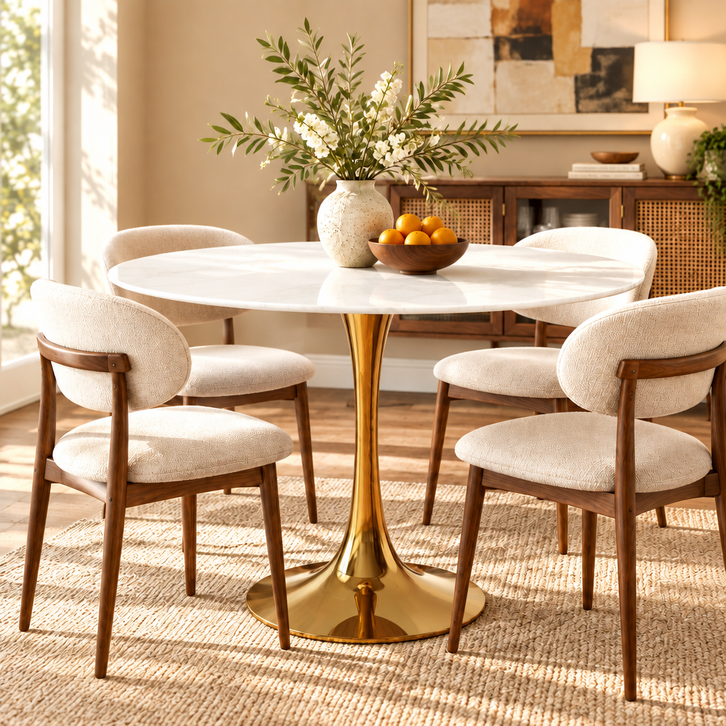 Round Dining Table Gold Base - Lifestyle